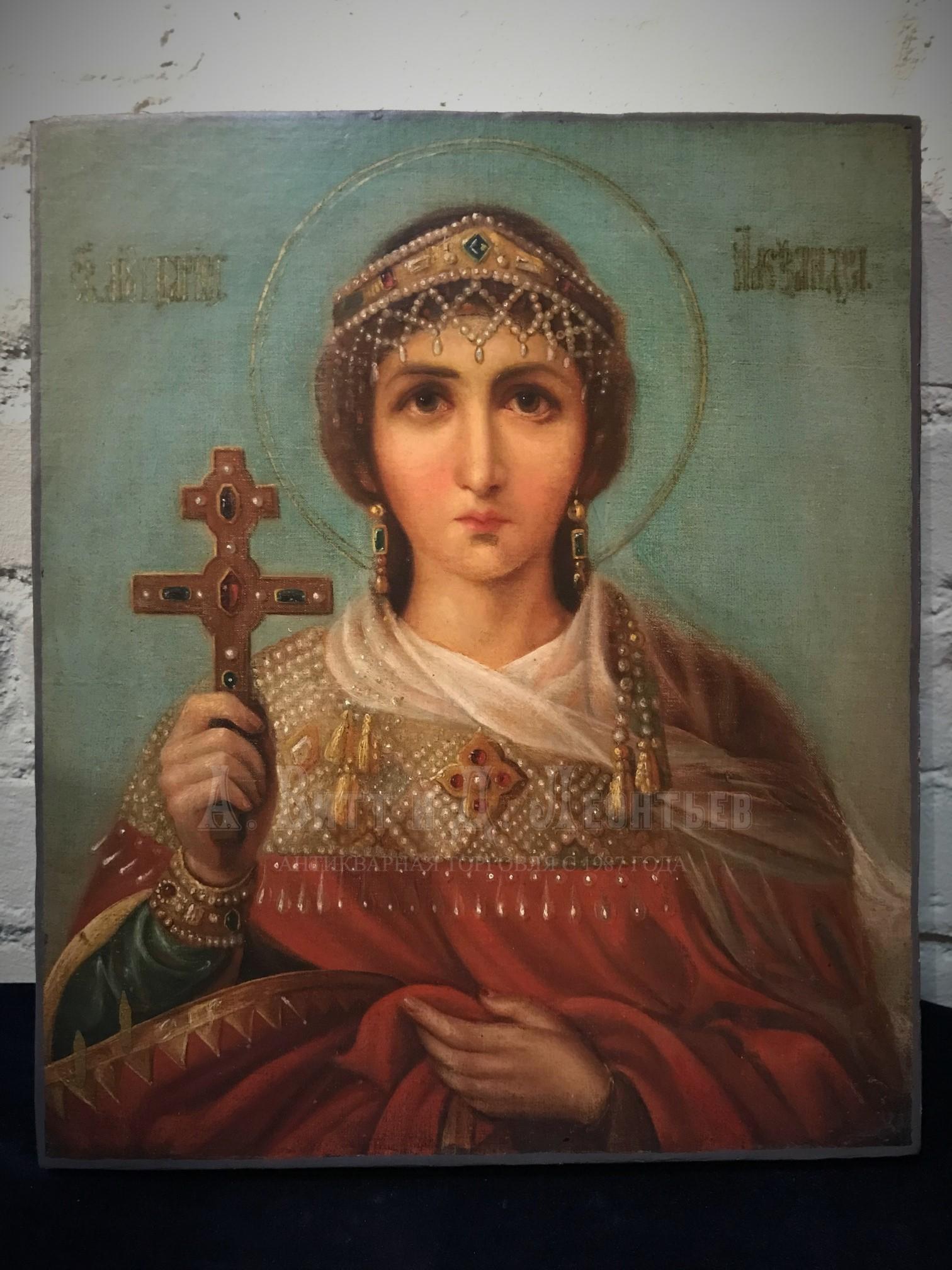 Икона русская антикварная Святая Александра